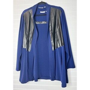 Susan Graver 1X Women’s 2-Piece Twin Set Dark Blue Faux Leather Cardigan/ Tank